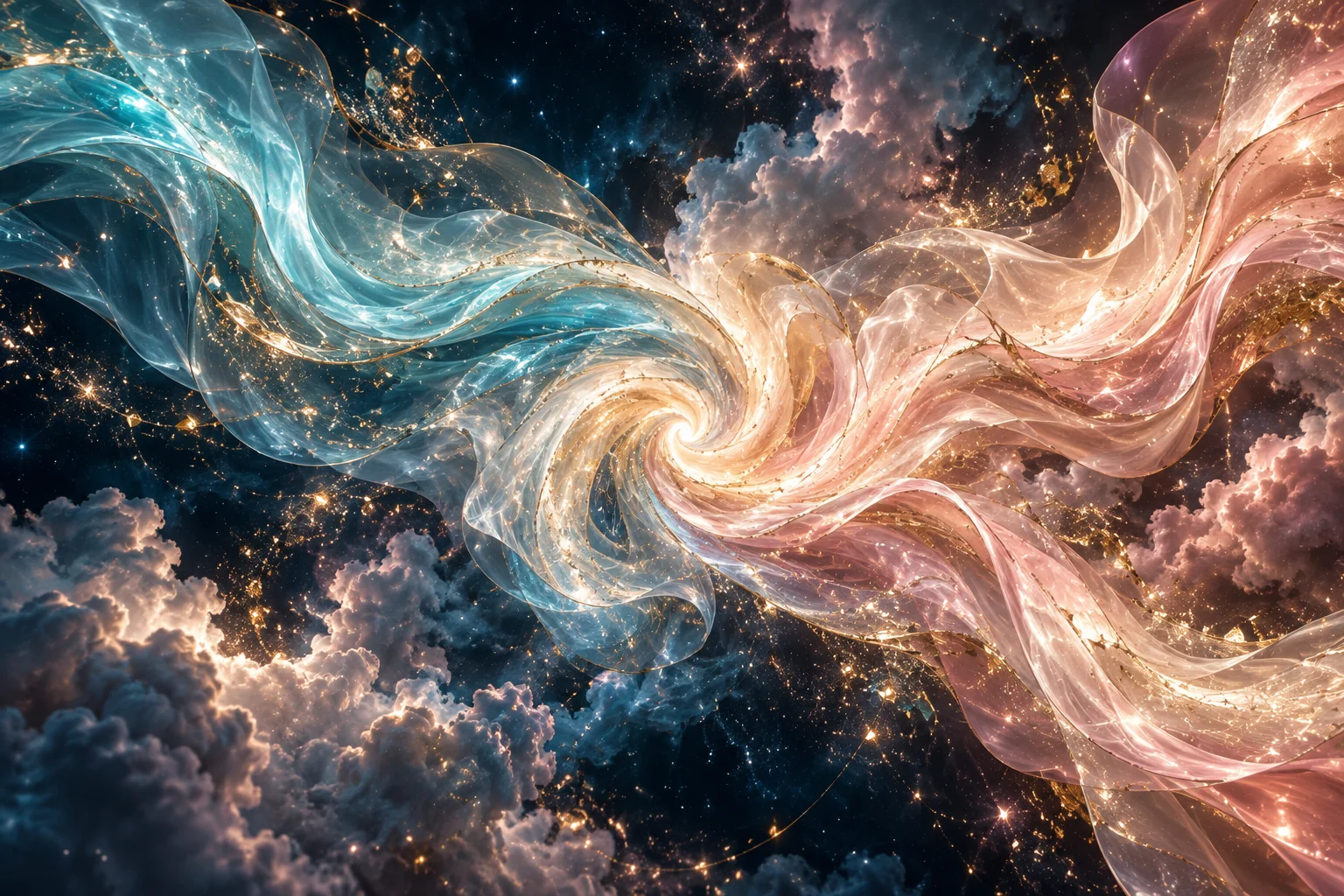 青与玫瑰金的两道星河，在光中交汇